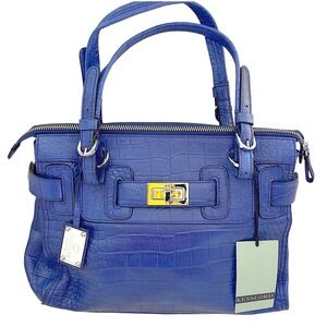 Kesslord Cobalt Blue Leather Croc Embossed Satchel Birkin Style NWT